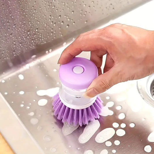 1Pc Press-Type Liquid Dishwashing Brush - Kitchen Pot Cleaning Brush, Portable for Outdoor Camping & Picnic Utensils